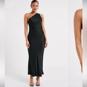 Meshki - Alejandra One Shoulder Satin Maxi Dress - Black